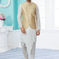 Indo Western Banarasi Silk Dupion Silk Off White Yellow Jacquard Work Mens