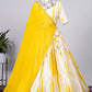 A Line Lehenga Chinon Off White Yellow Print Lehenga Choli