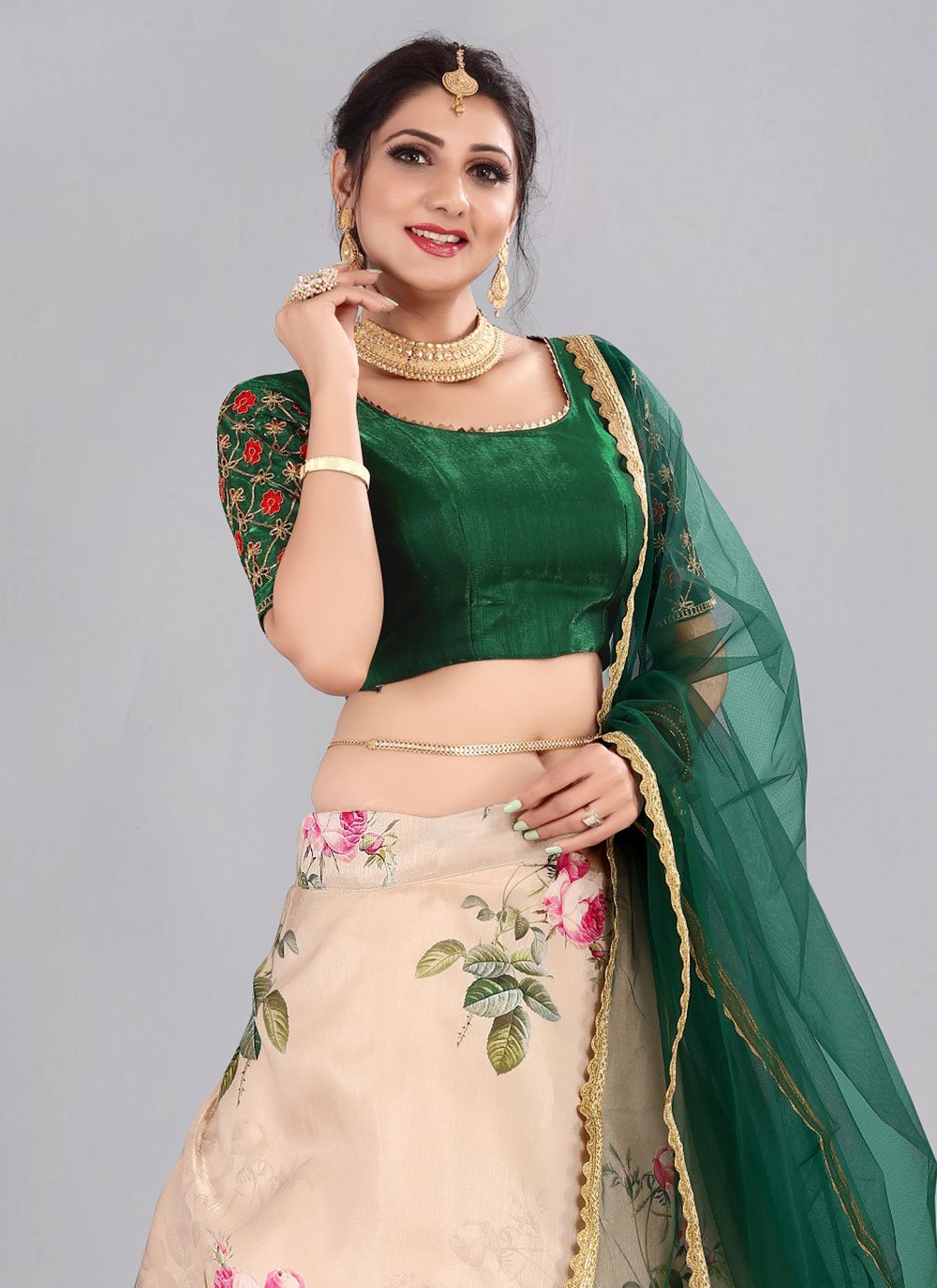 A Line Lehenga Banglori Silk Off White Floral Patch Lehenga Choli