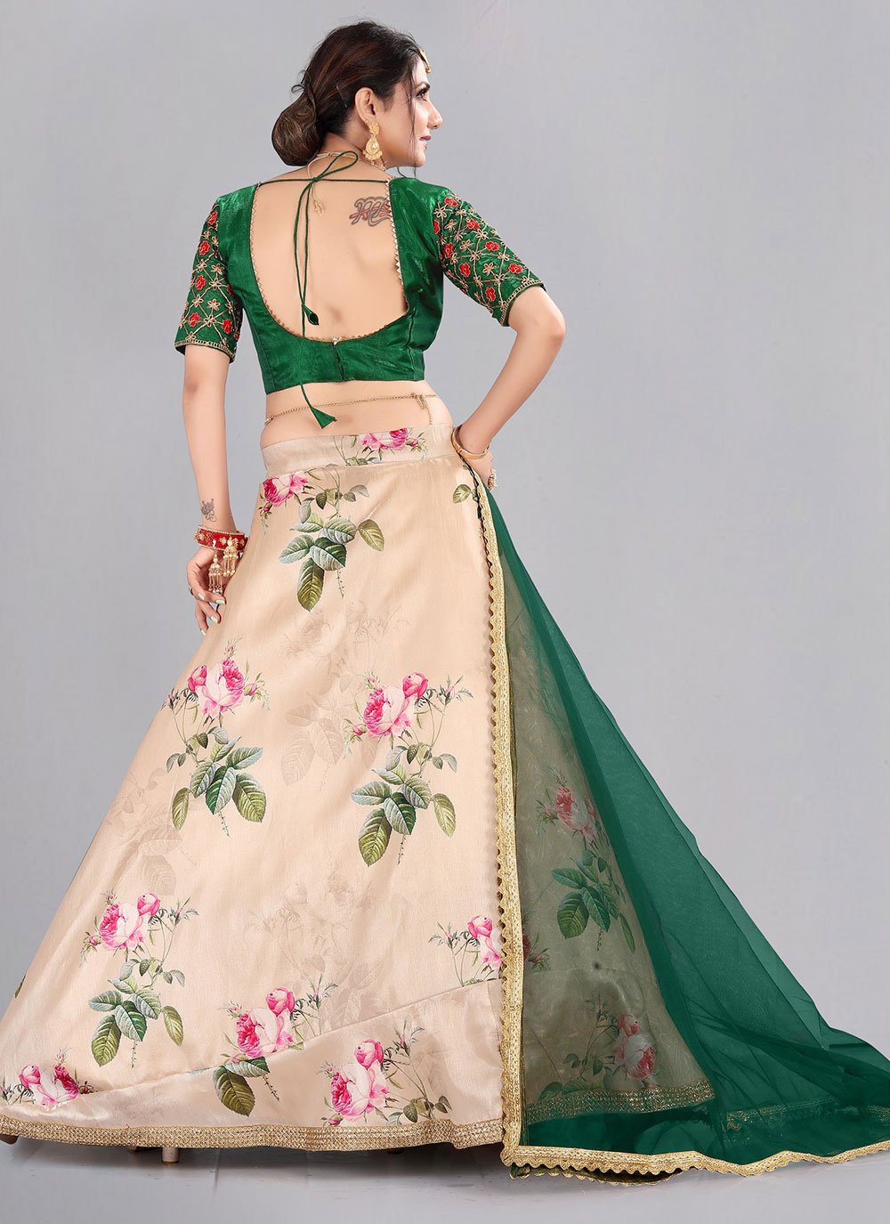 A Line Lehenga Banglori Silk Off White Floral Patch Lehenga Choli