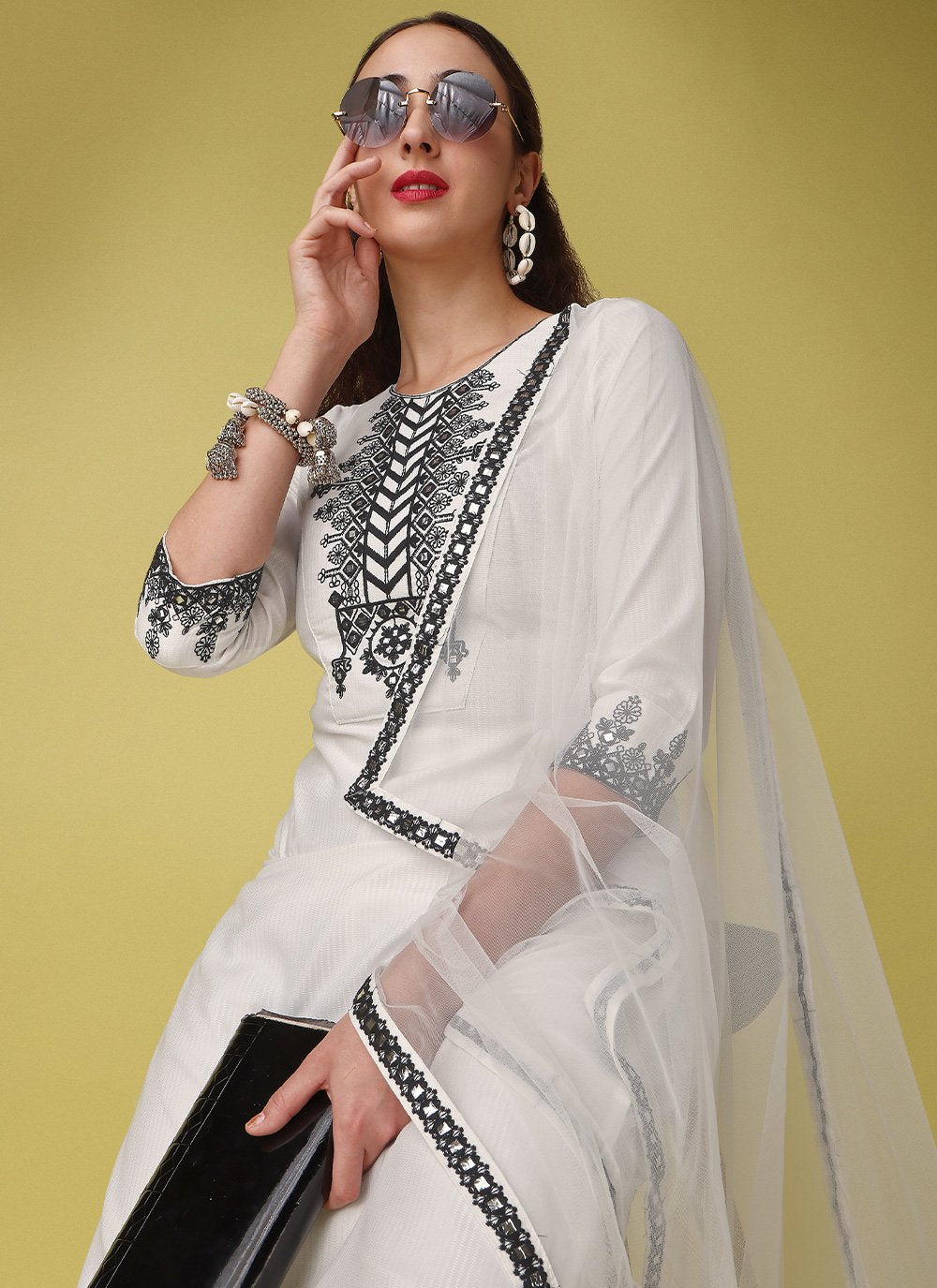 Salwar Suit Rayon Viscose Off White Embroidered Salwar Kameez