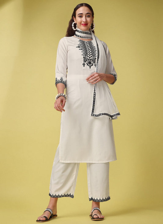 Salwar Suit Rayon Viscose Off White Embroidered Salwar Kameez