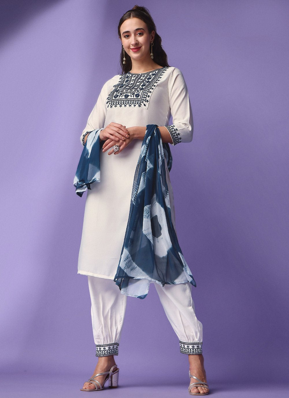 Salwar Suit Rayon Viscose Off White Embroidered Salwar Kameez