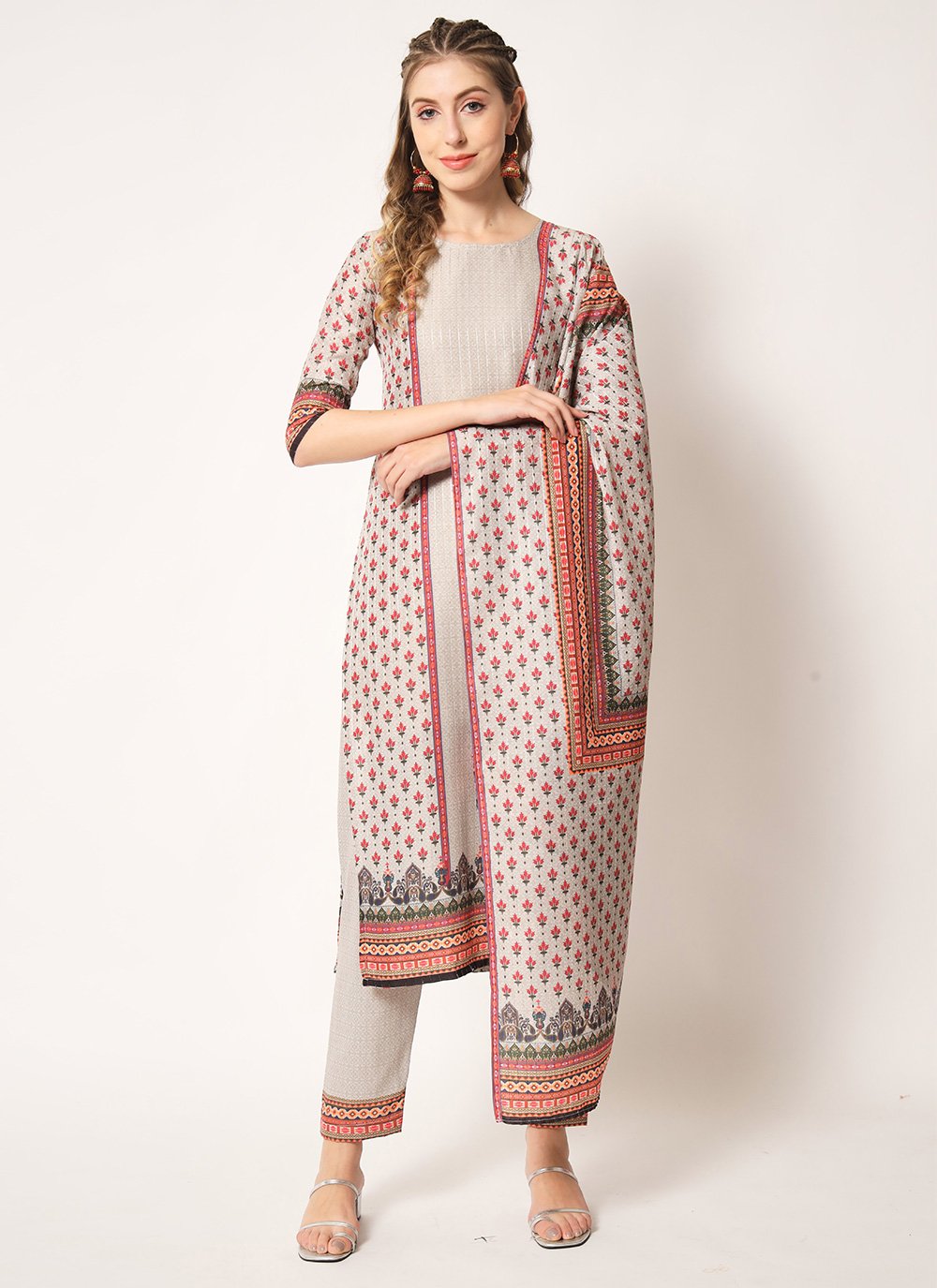 Straight Salwar Suit Muslin Off White Embroidered Salwar Kameez