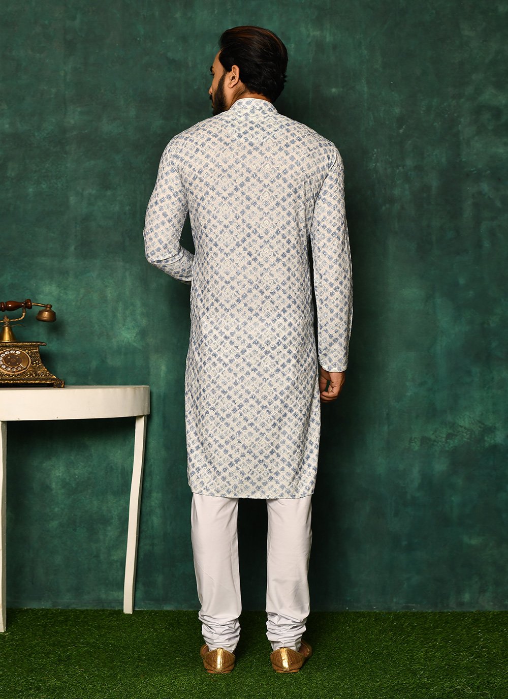 Kurta Pyjama Cotton Off White Chikankari Work Mens