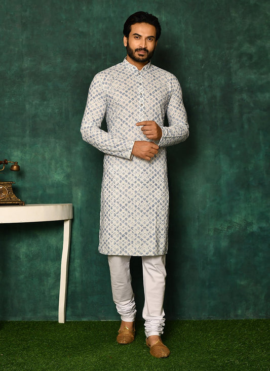 Kurta Pyjama Cotton Off White Chikankari Work Mens