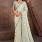 Contemporary Foil Silk Off White Cord Work Saree