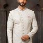 Sherwani Art Silk Off White Machine Embroidery Mens