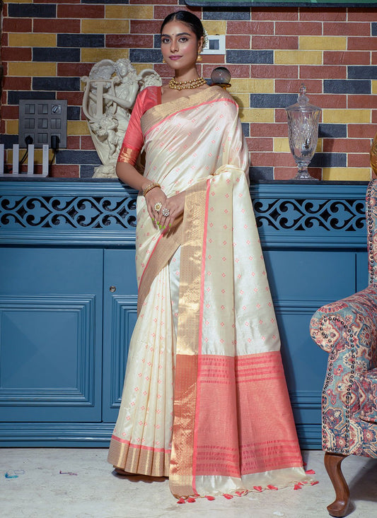 Trendy Saree Silk Off White Woven Saree