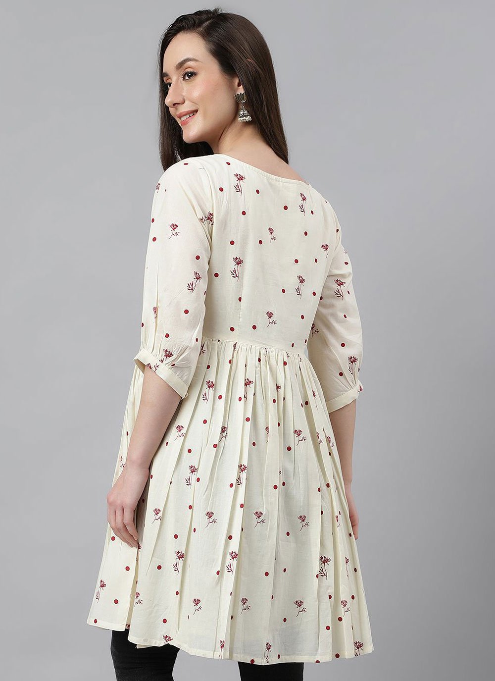 Designer Kurti Cotton Off White Floral Patch Kurtis