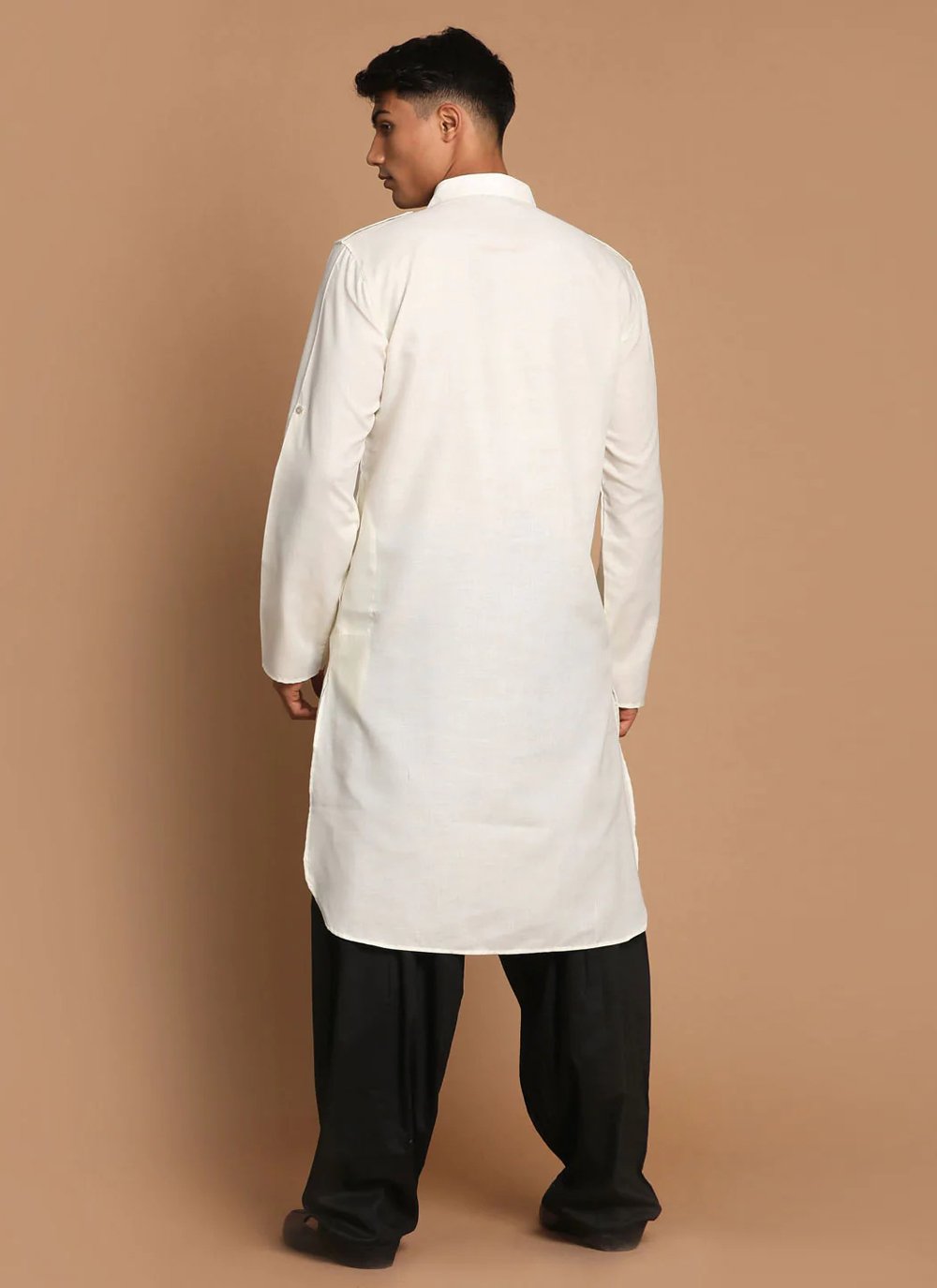 Kurta Pyjama Cotton Off White Plain Mens
