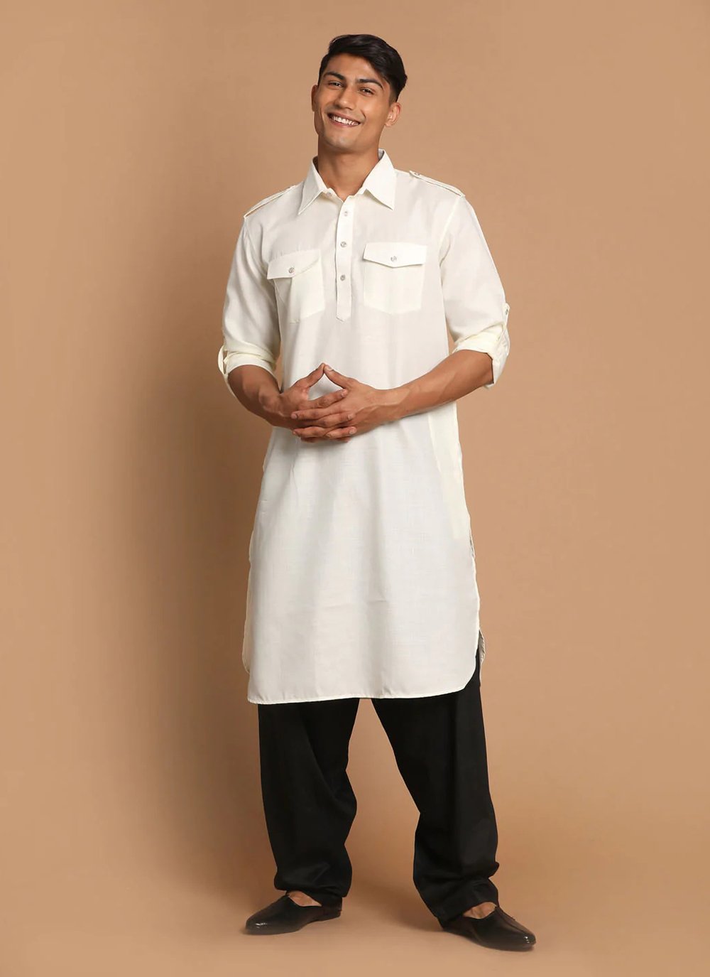 Kurta Pyjama Cotton Off White Plain Mens