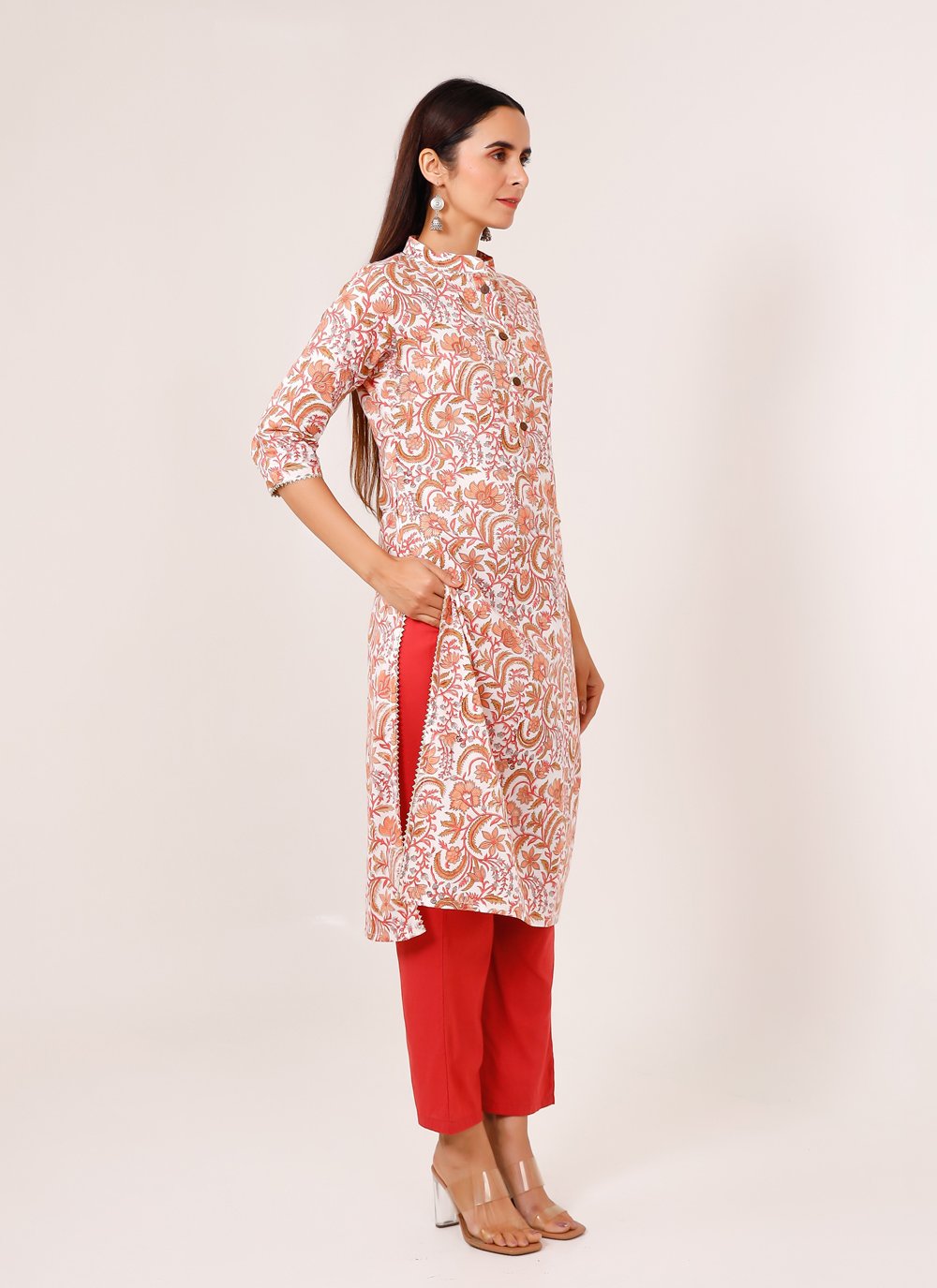 Pant Style Suit Cotton Off White Print Salwar Kameez