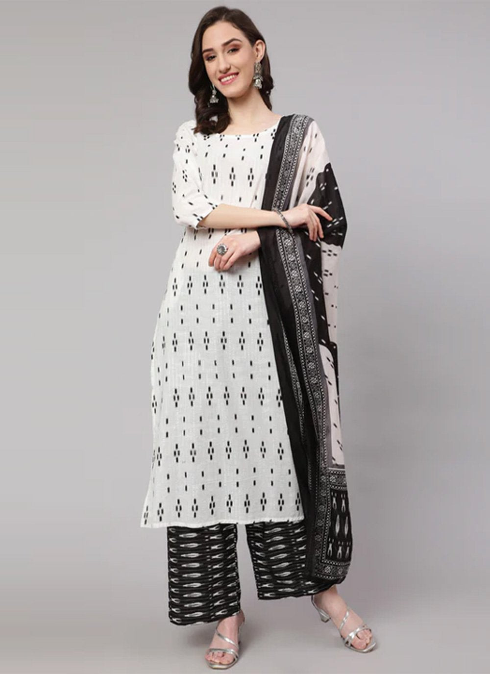 Salwar Suit Cotton Off White Print Salwar Kameez