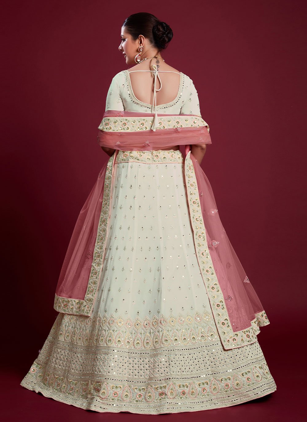 Lehenga Choli Georgette Off White Dori Work Lehenga Choli