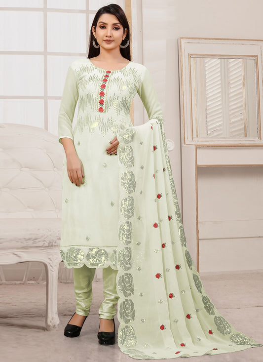 Salwar Suit Georgette Off White Embroidered Salwar Kameez