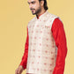 Nehru Jackets Jacquard Silk Off White Embroidered Mens