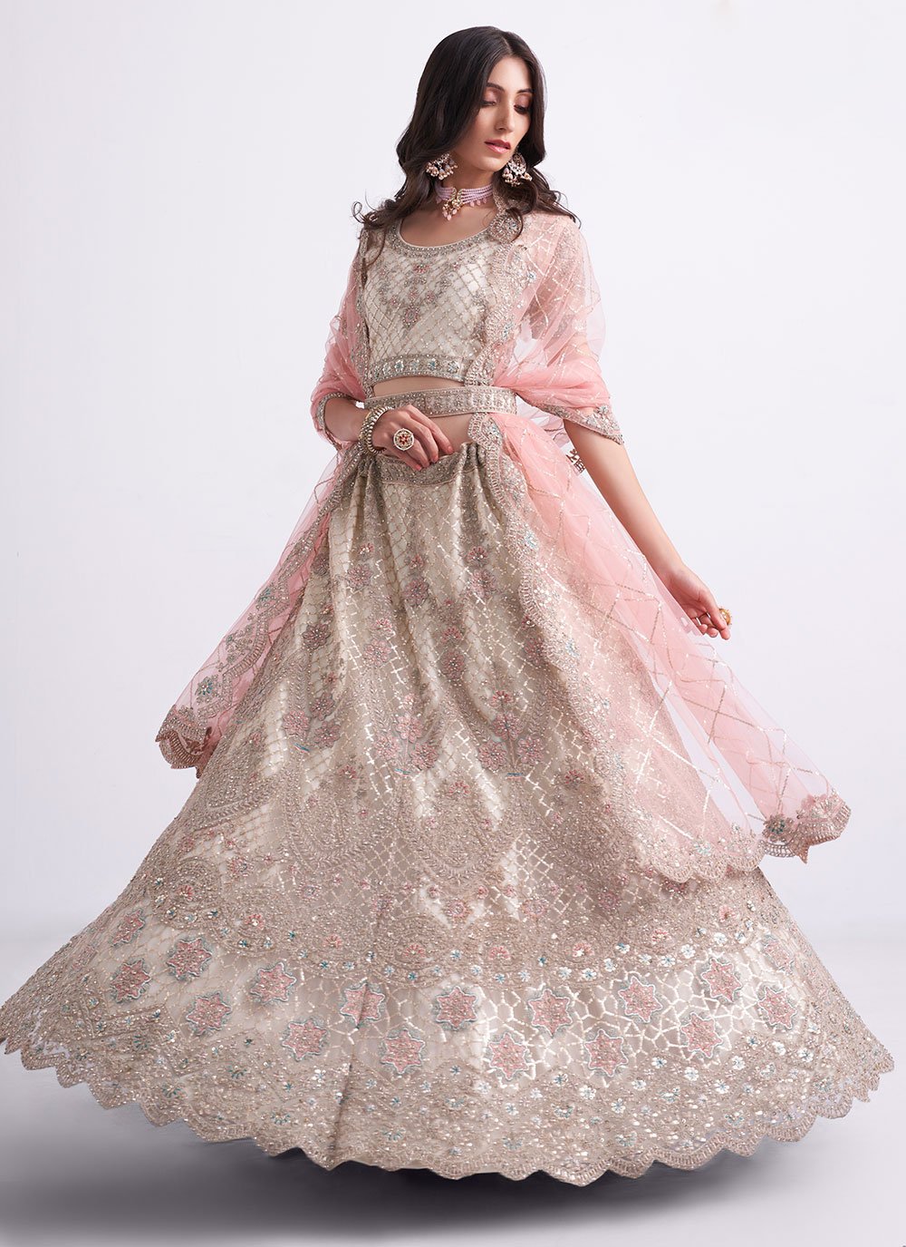 Lehenga Choli Net Off White Cord Work Lehenga Choli