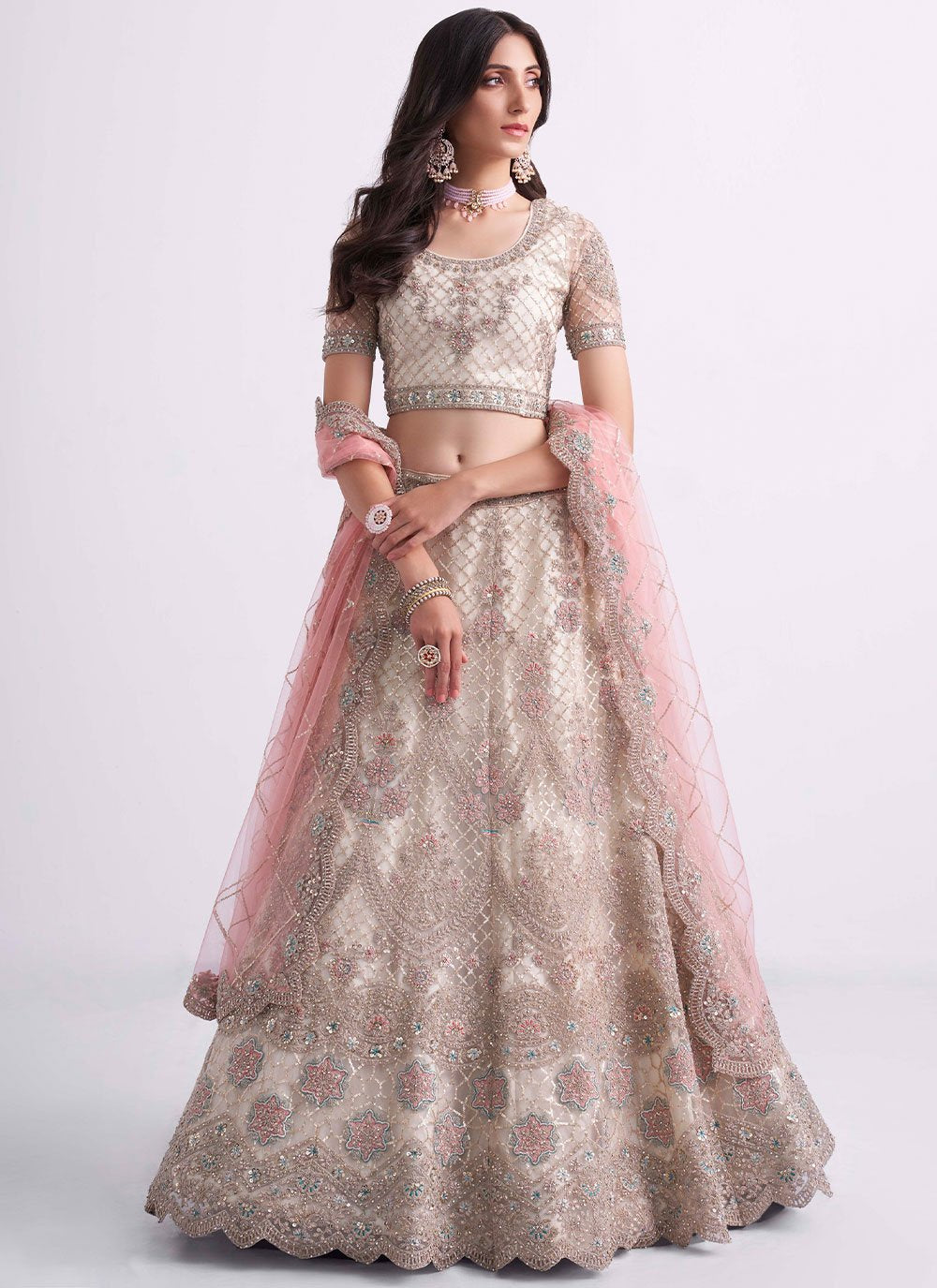 Lehenga Choli Net Off White Cord Work Lehenga Choli