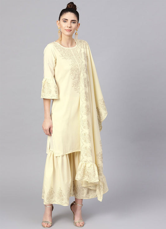 Salwar Suit Crepe Silk Off White Print Salwar Kameez