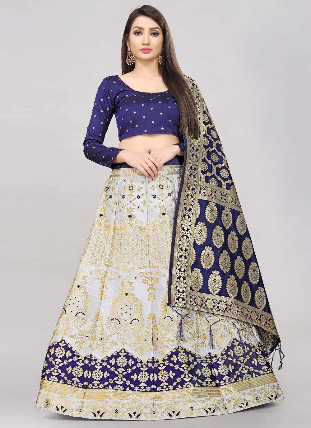 Lehenga Choli Banarasi Silk Jacquard Off White Jacquard Work Lehenga Choli