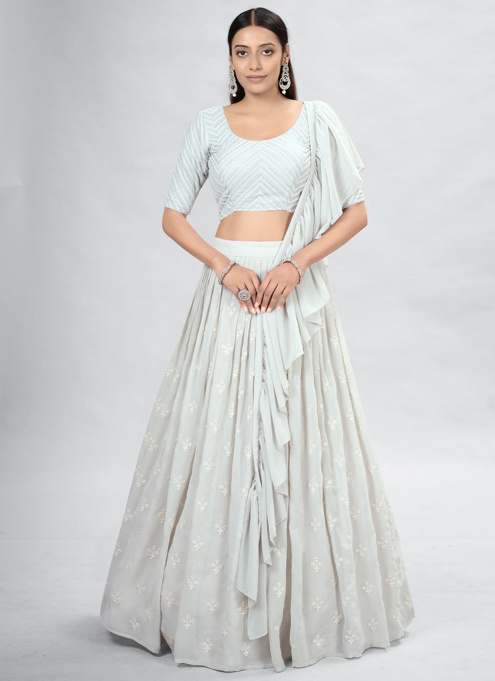 Lehenga Choli Georgette Off White Sequins Lehenga Choli