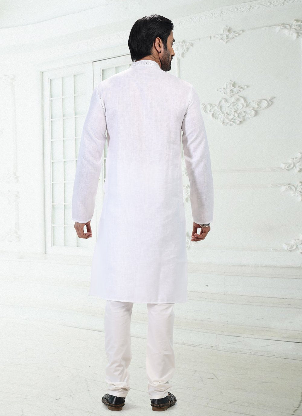 Kurta Pyjama Cotton Linen Off White Thread Mens