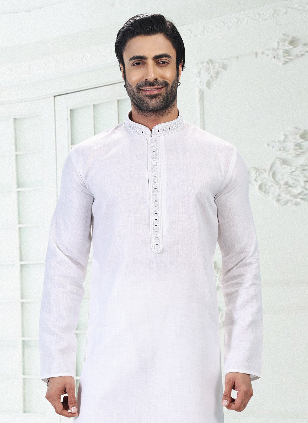 Kurta Pyjama Cotton Linen Off White Thread Mens