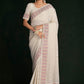 Classic Georgette Off White Lucknowi Work Saree