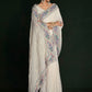 Trendy Saree Georgette Off White Lucknowi Work Saree