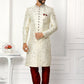 Sherwani Art Silk Off White Machine Embroidery Mens