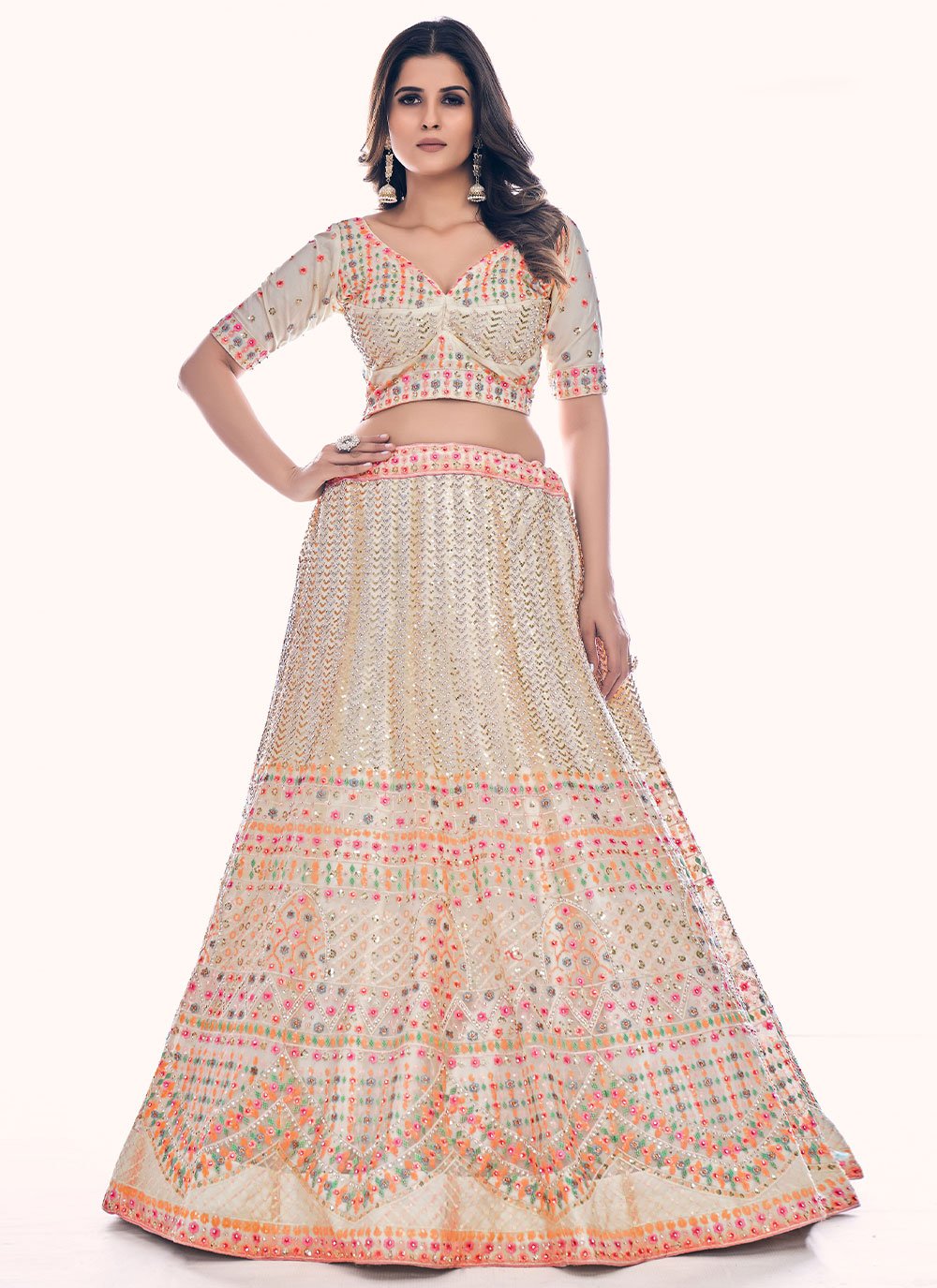 Lehenga Choli Net Off White Dori Work Lehenga Choli