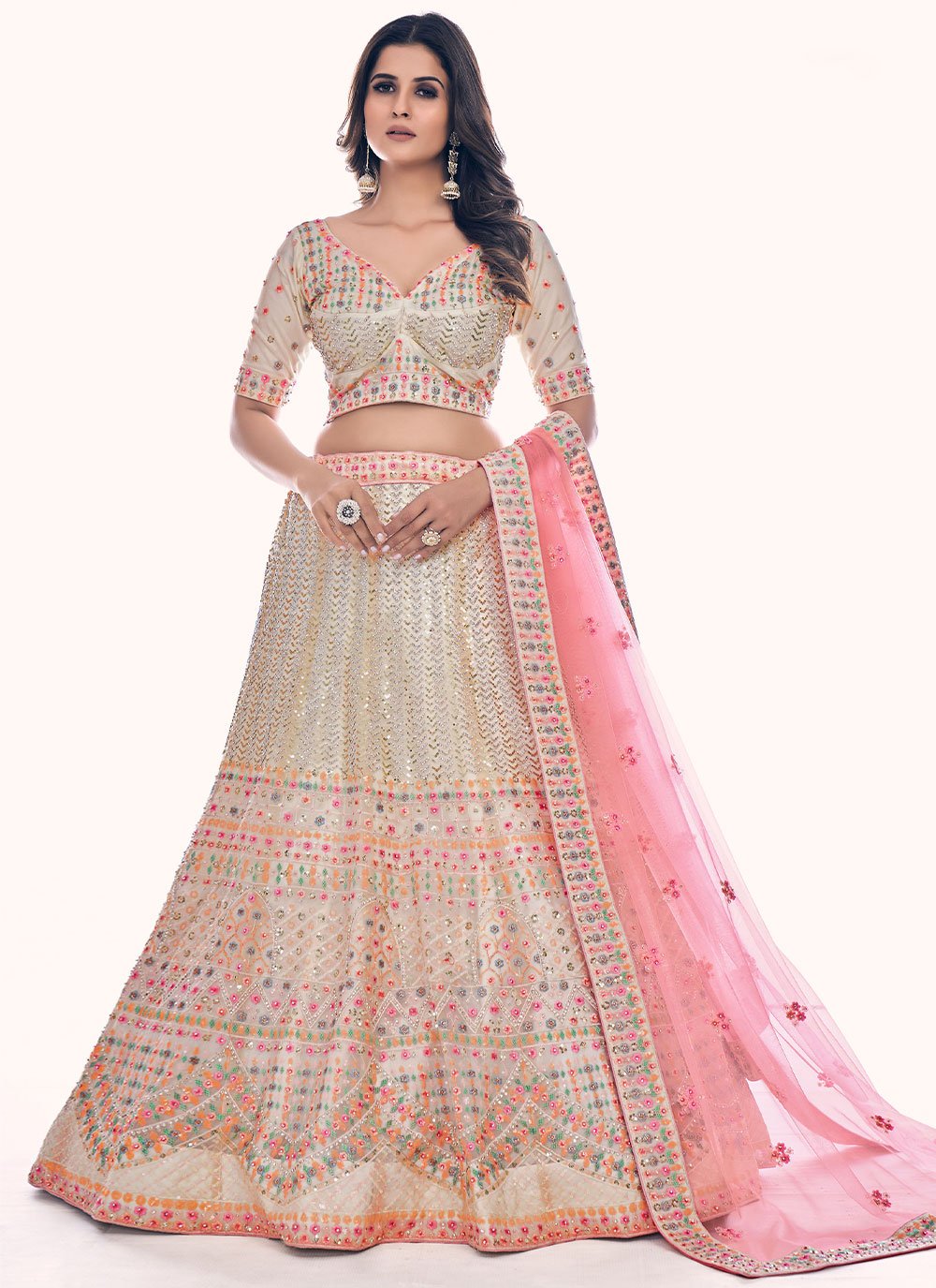 Lehenga Choli Net Off White Dori Work Lehenga Choli