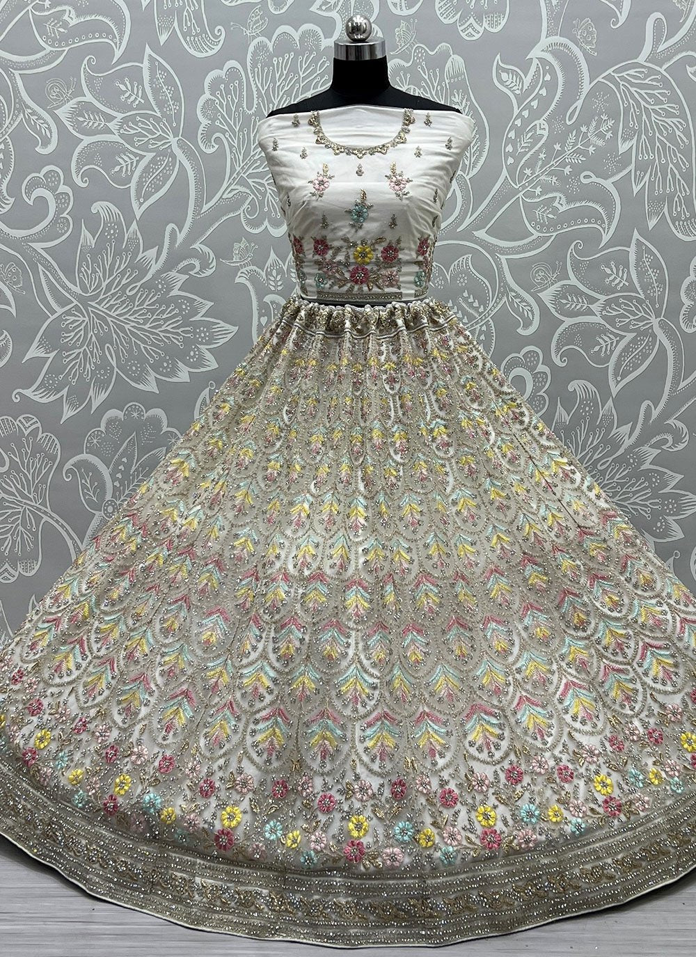 Lehenga Choli Net Off White Diamond Lehenga Choli