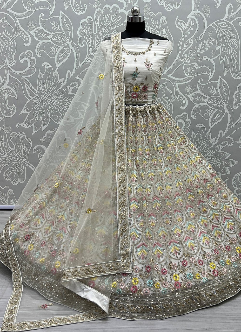 Lehenga Choli Net Off White Diamond Lehenga Choli