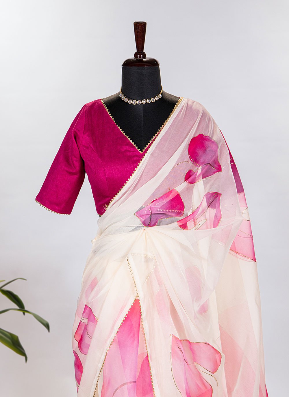 Classic Organza Off White Floral Patch Saree