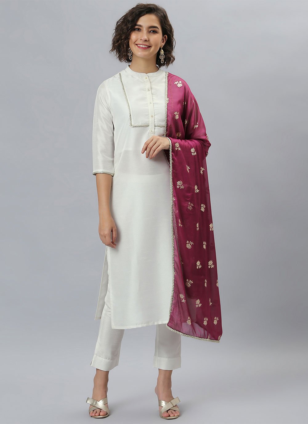 Salwar Suit Poly Silk Off White Plain Salwar Kameez
