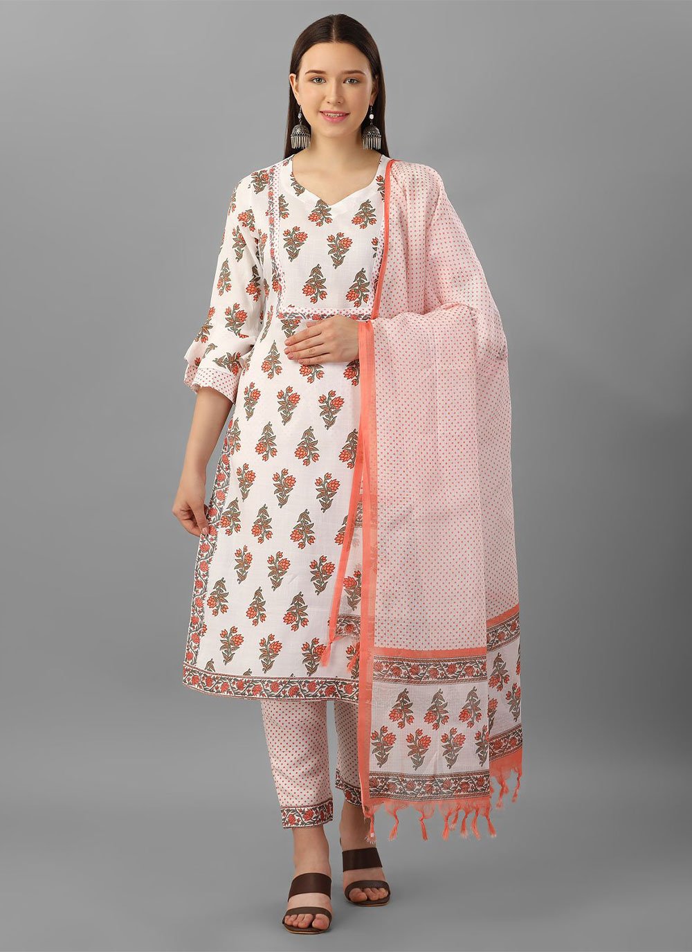 Salwar Suit Cotton Off White Print Salwar Kameez