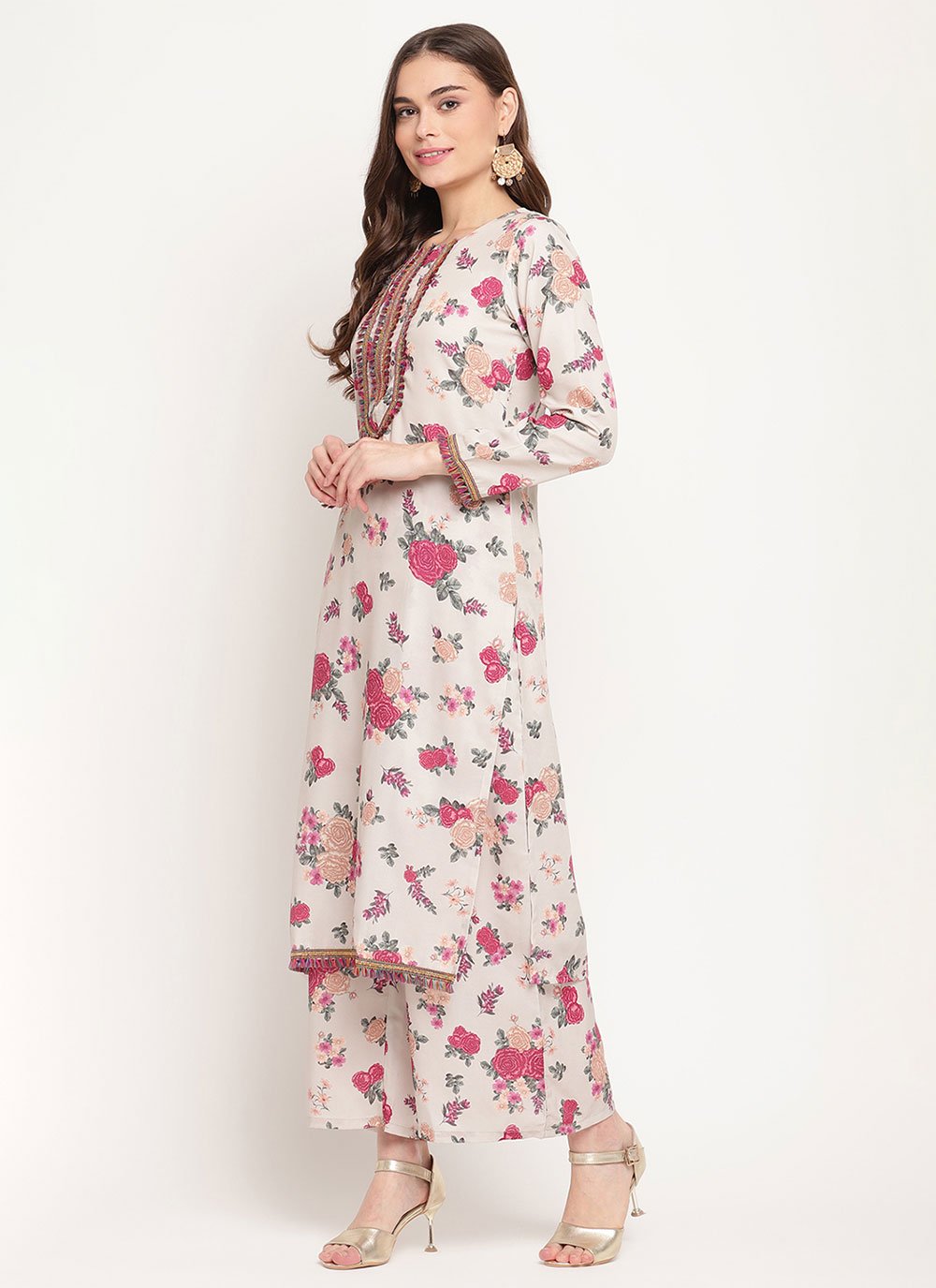 Salwar Suit Crepe Silk Off White Print Salwar Kameez