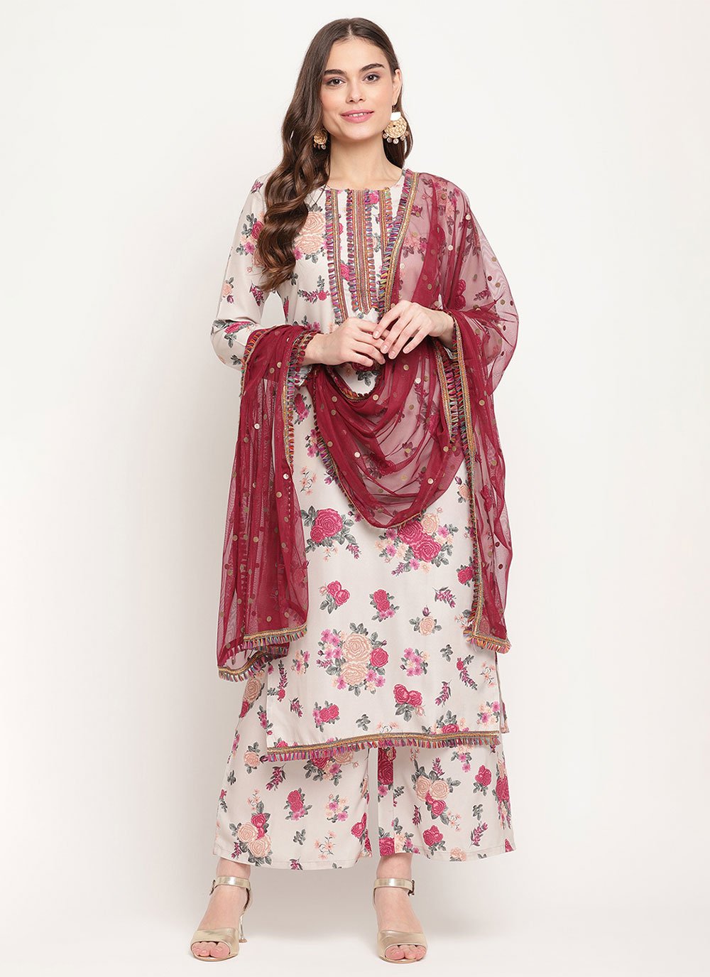 Salwar Suit Crepe Silk Off White Print Salwar Kameez