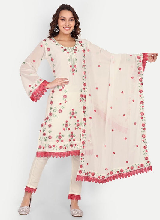 Salwar Suit Georgette Off White Multi Salwar Kameez