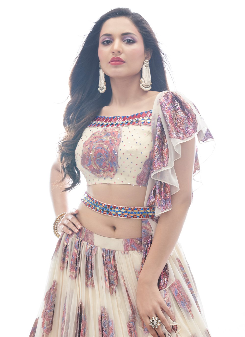 Lehenga Choli Jacquard Off White Print Lehenga Choli