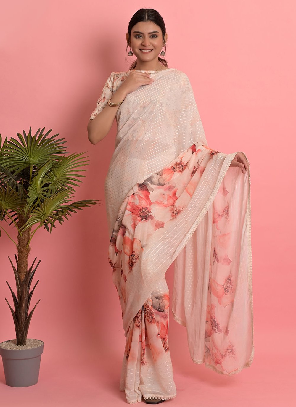 Classic Weight Less Off White Digital Print Saree