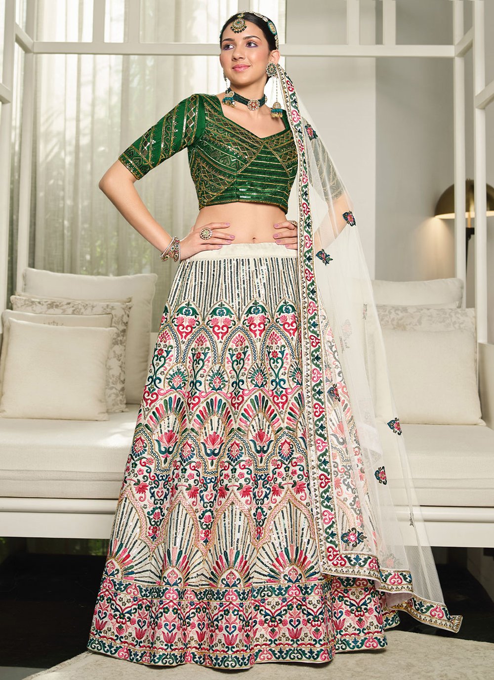 Lehenga Choli Silk Off White Embroidered Lehenga Choli