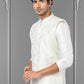 Nehru Jackets Linen Silk Off White Embroidered Mens