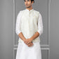 Nehru Jackets Linen Silk Off White Embroidered Mens