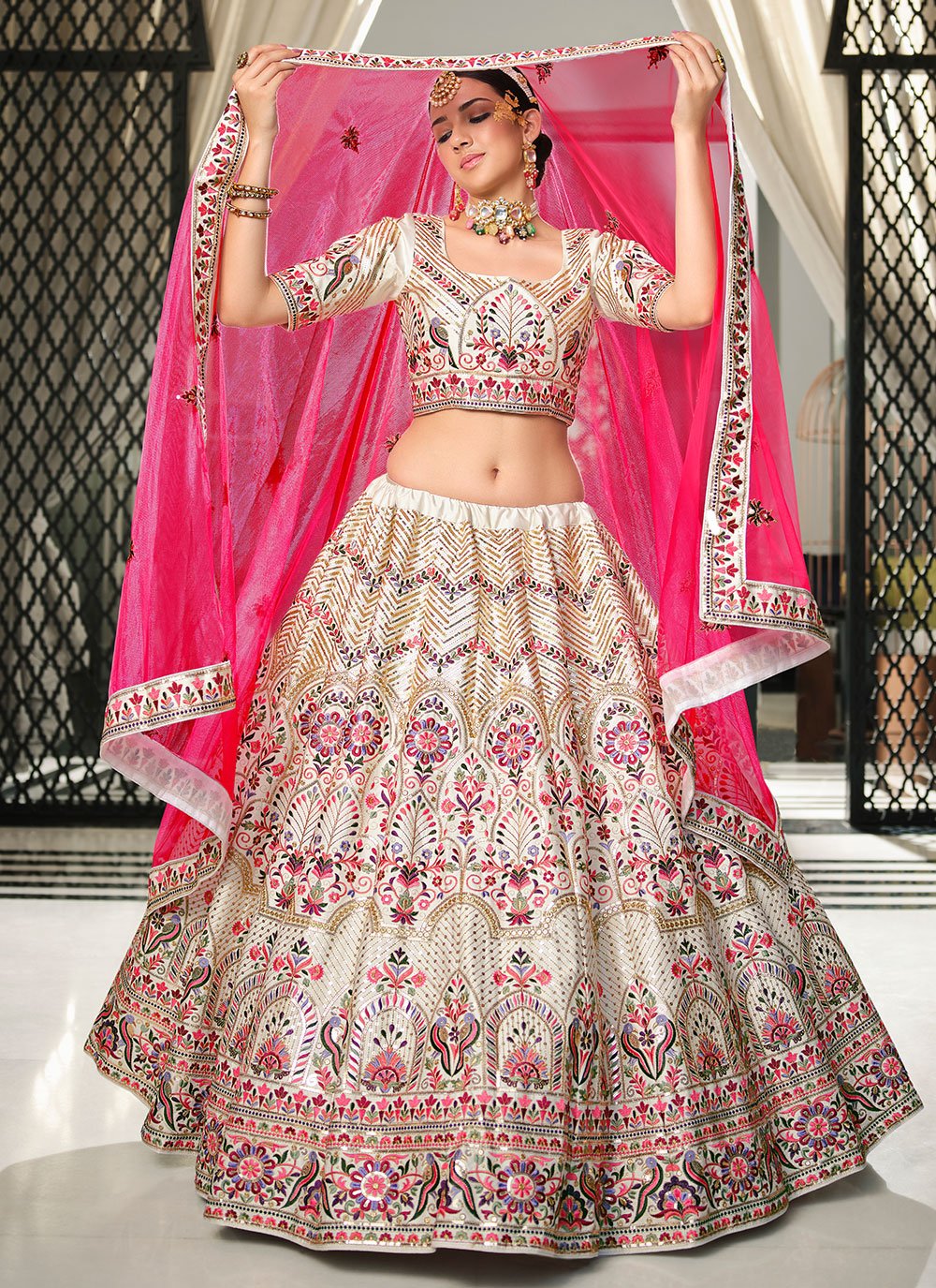 Lehenga Choli Silk Off White Embroidered Lehenga Choli