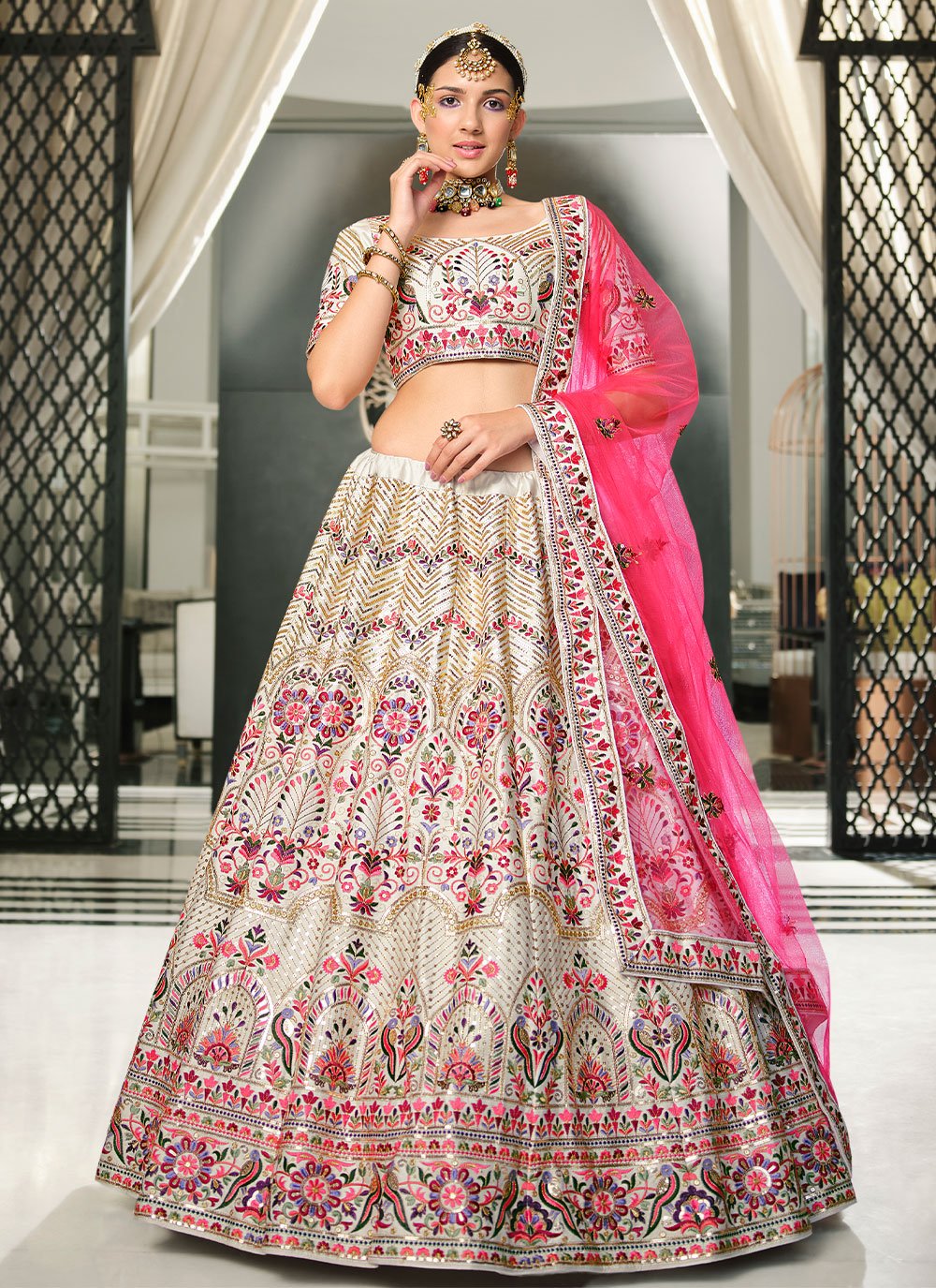 Lehenga Choli Silk Off White Embroidered Lehenga Choli