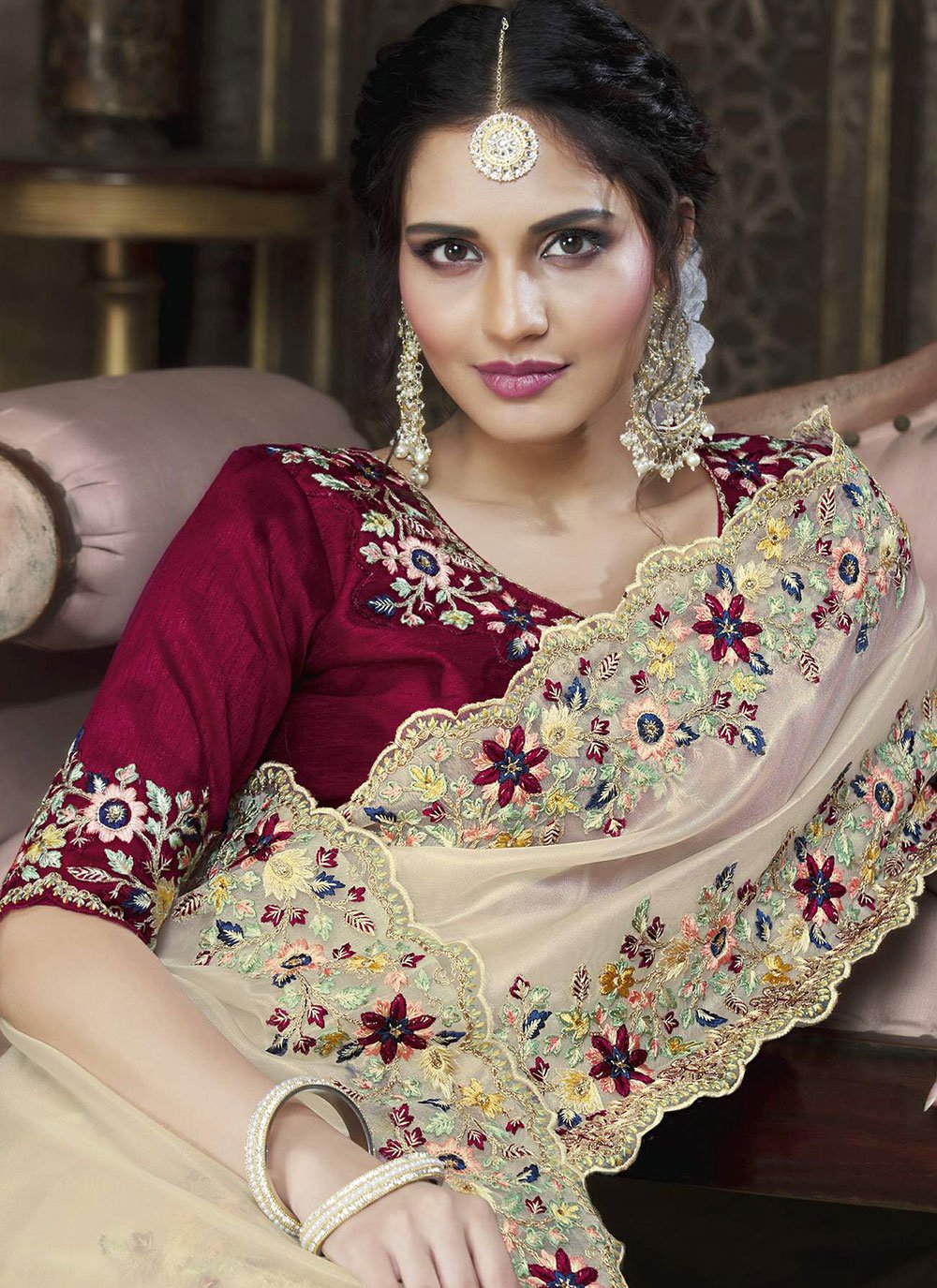 Classic Tissue Off White Embroidered Saree