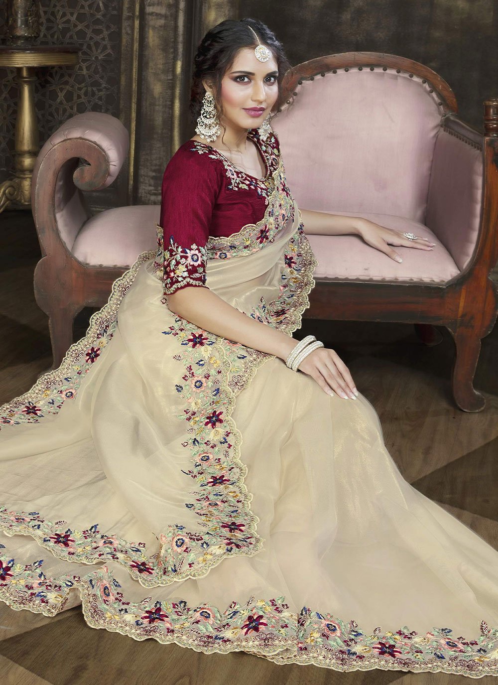 Classic Tissue Off White Embroidered Saree